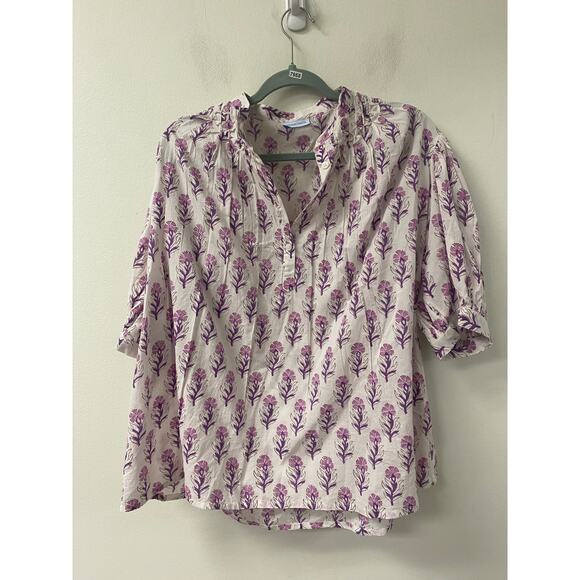 Le Bazar Tops - Le Bazar Coatal Floral Print Long Sleeve Blouse Sz L